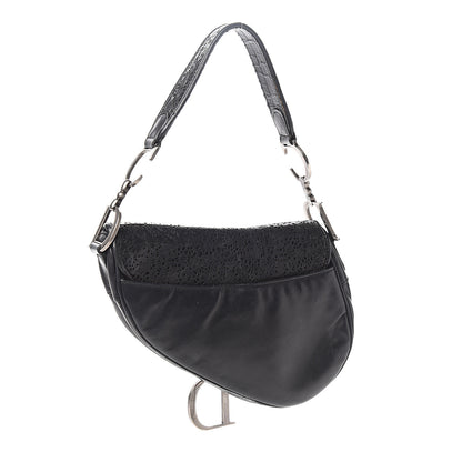 Christian Dior Lambskin Laser Cut Saddle Bag Black 2 of 13