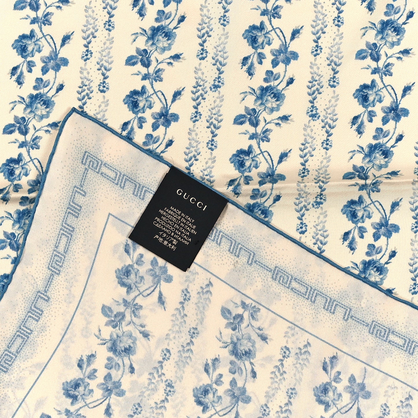 Silk Buds Square Scarf Blue White