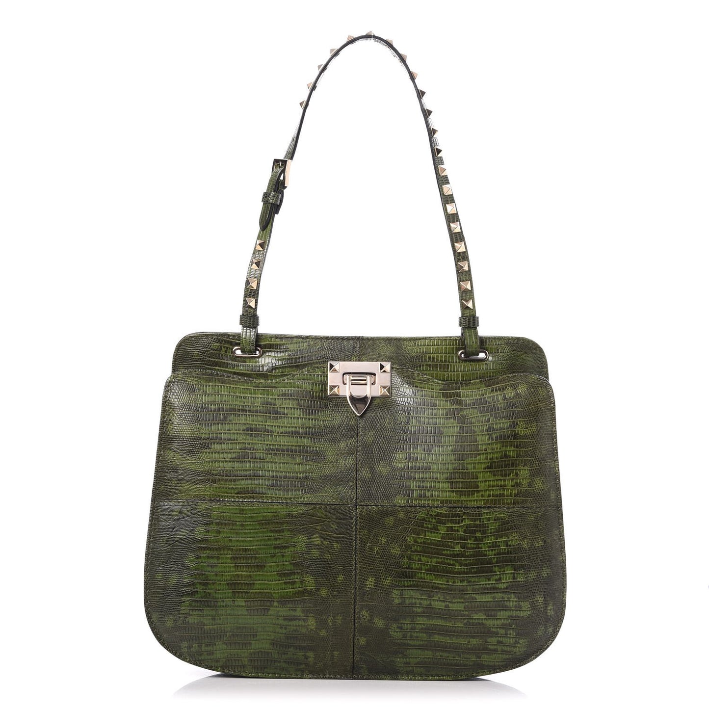 Lizard Rockstud Shoulder Satchel Green