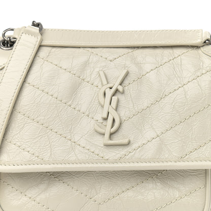 Saint Laurent Crinkled Calfskin Matelasse Monogram Baby Niki Chain Satchel Blanc Vintage 9 of 12