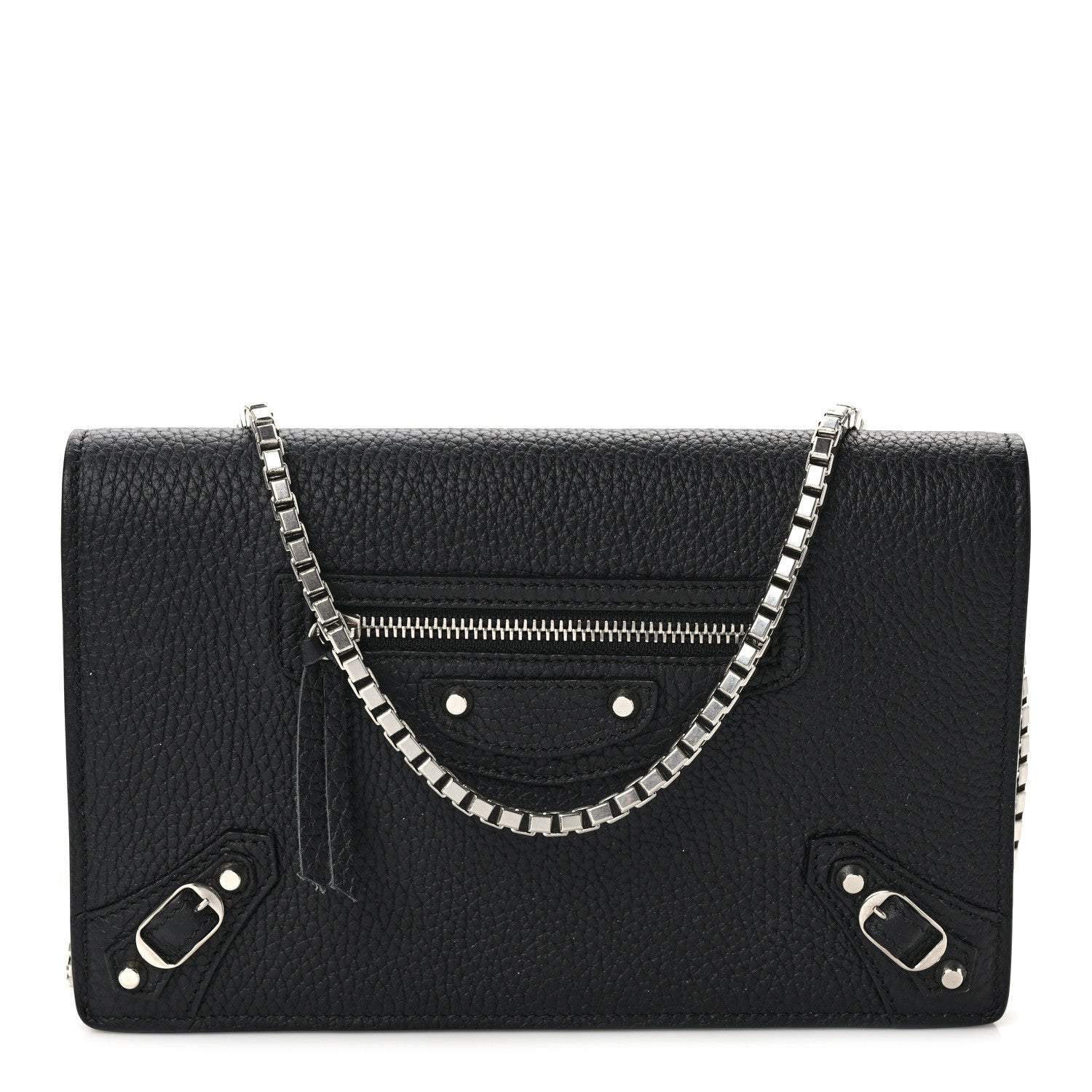 Balenciaga Grained Calfskin Classic Silver Hardware Wallet on Chain Black 1 of 12