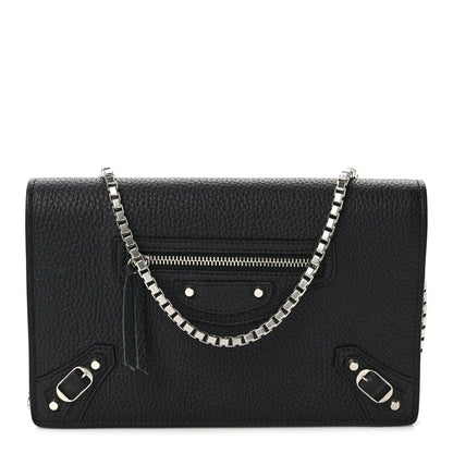 Balenciaga Grained Calfskin Classic Silver Hardware Wallet on Chain Black 1 of 12