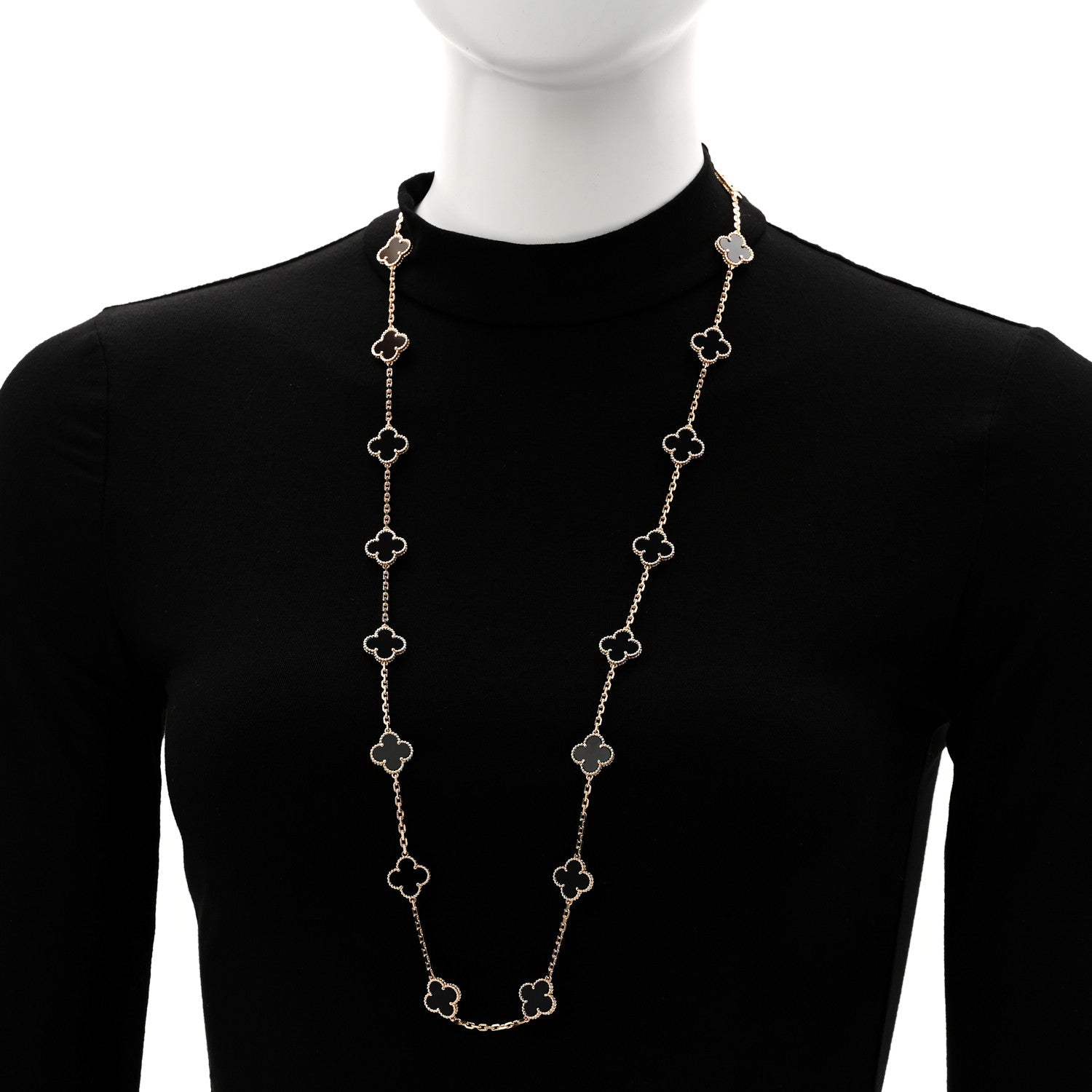 Van Cleef & Arpels 18K Yellow Gold Black Onyx 20 Motifs Vintage Alhambra Necklace 2 of 7