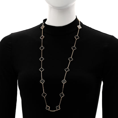 Van Cleef & Arpels 18K Yellow Gold Black Onyx 20 Motifs Vintage Alhambra Necklace 2 of 7