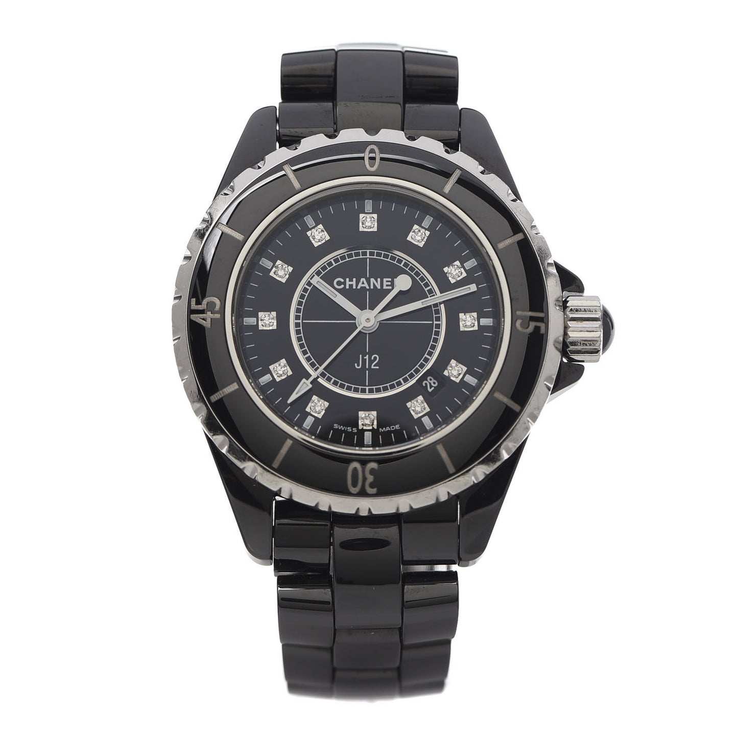 Stainless Steel Ceramic Diamond 33mm J12 Quartz Watch Black