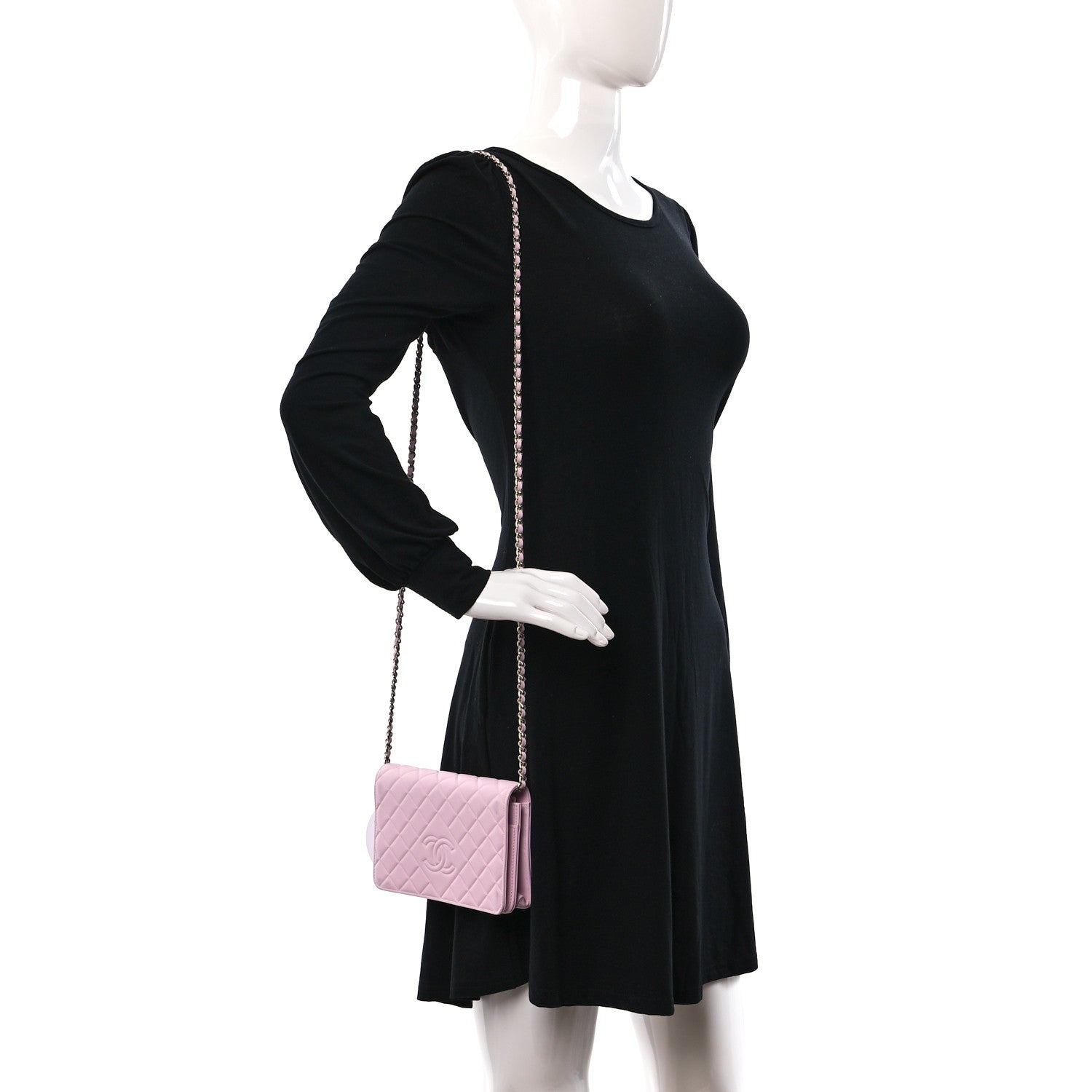 Chanel Lambskin Quilted Diamond CC Wallet On Chain WOC Pink 2 of 11