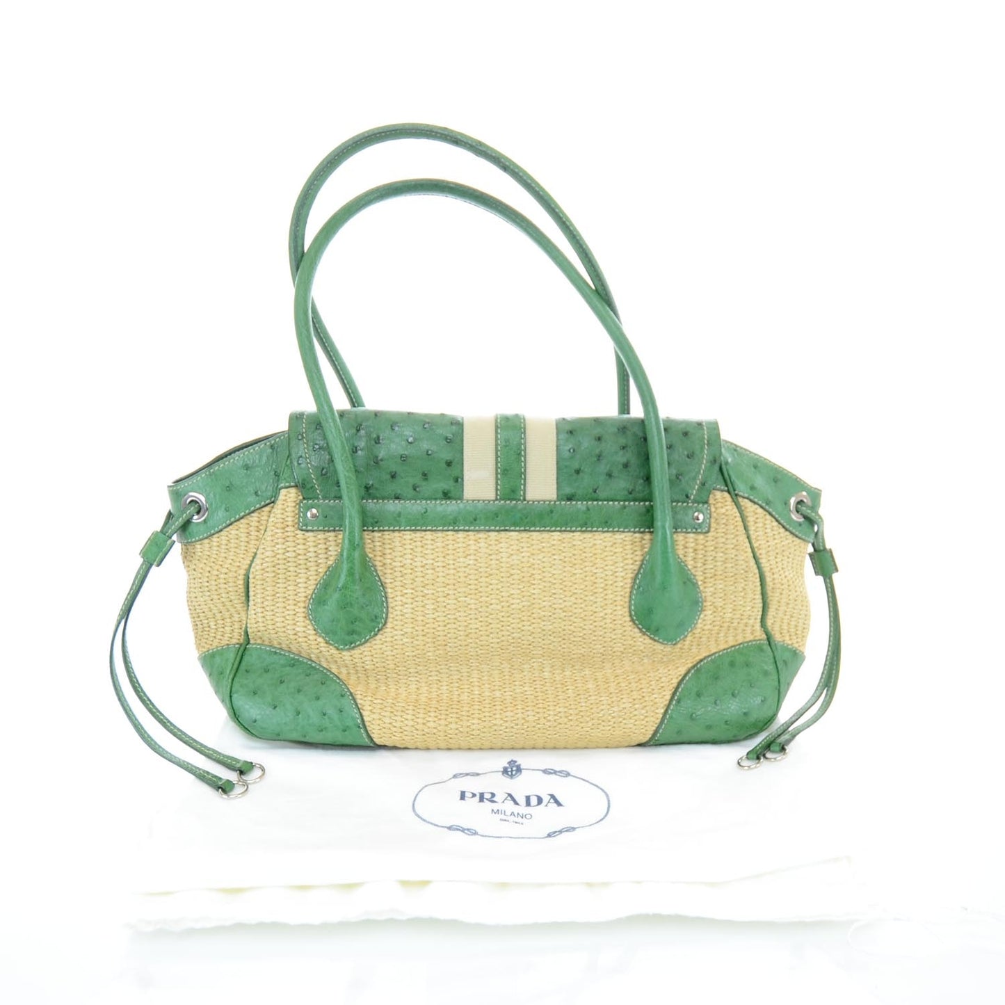 Straw Ostrich Antic Easy Foldover Pushlock Satchel Green