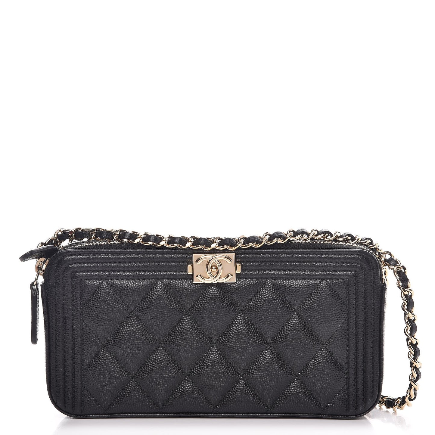 Caviar Quilted Small Boy Clutch With Chain Black
