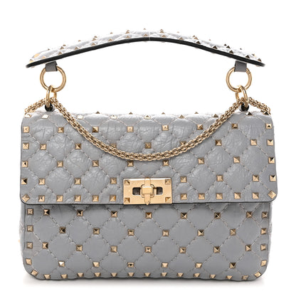 Valentino Garavani Craquele Nappa Medium Rockstud Spike Shoulder Bag Pastel Grey 1 of 10