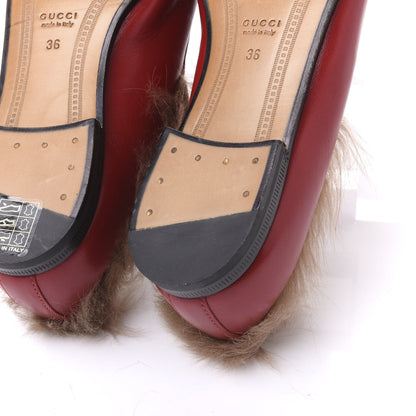 Gucci Malaga Kid Fur Womens Jordaan Loafers 36 Hibiscus Red Natural 8 of 12