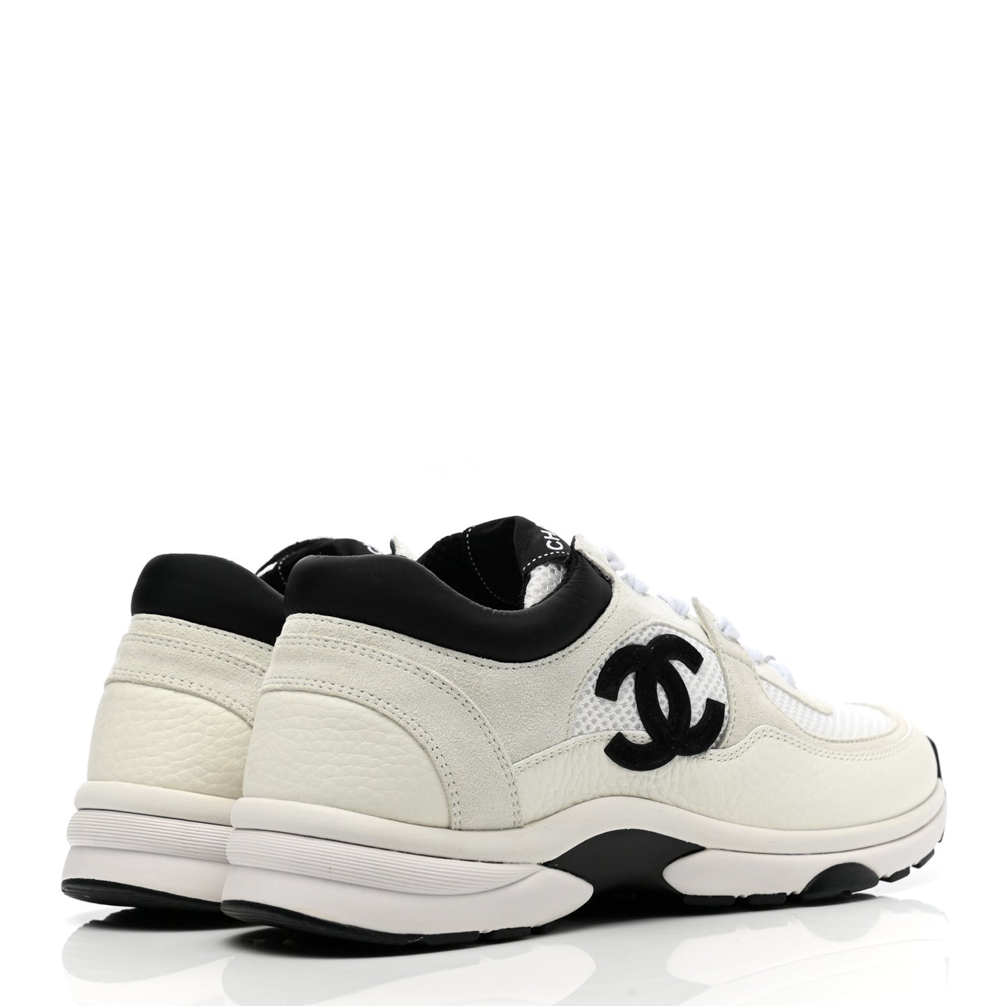 Mesh Suede Calfskin Grained Calfskin Womens CC Sneakers 38.5 White Black