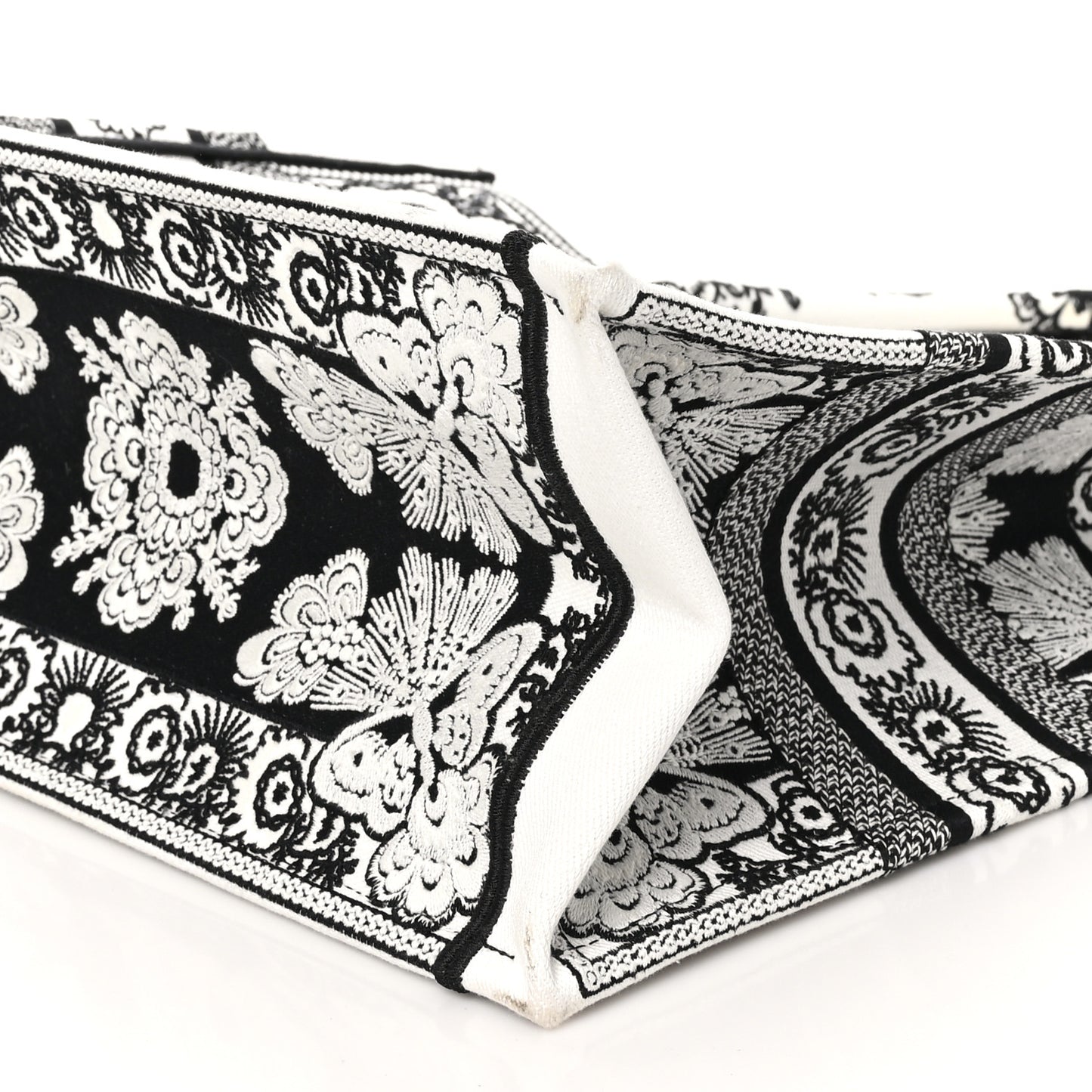 Canvas Butterfly Bandana Embroidered Medium Book Tote Black White