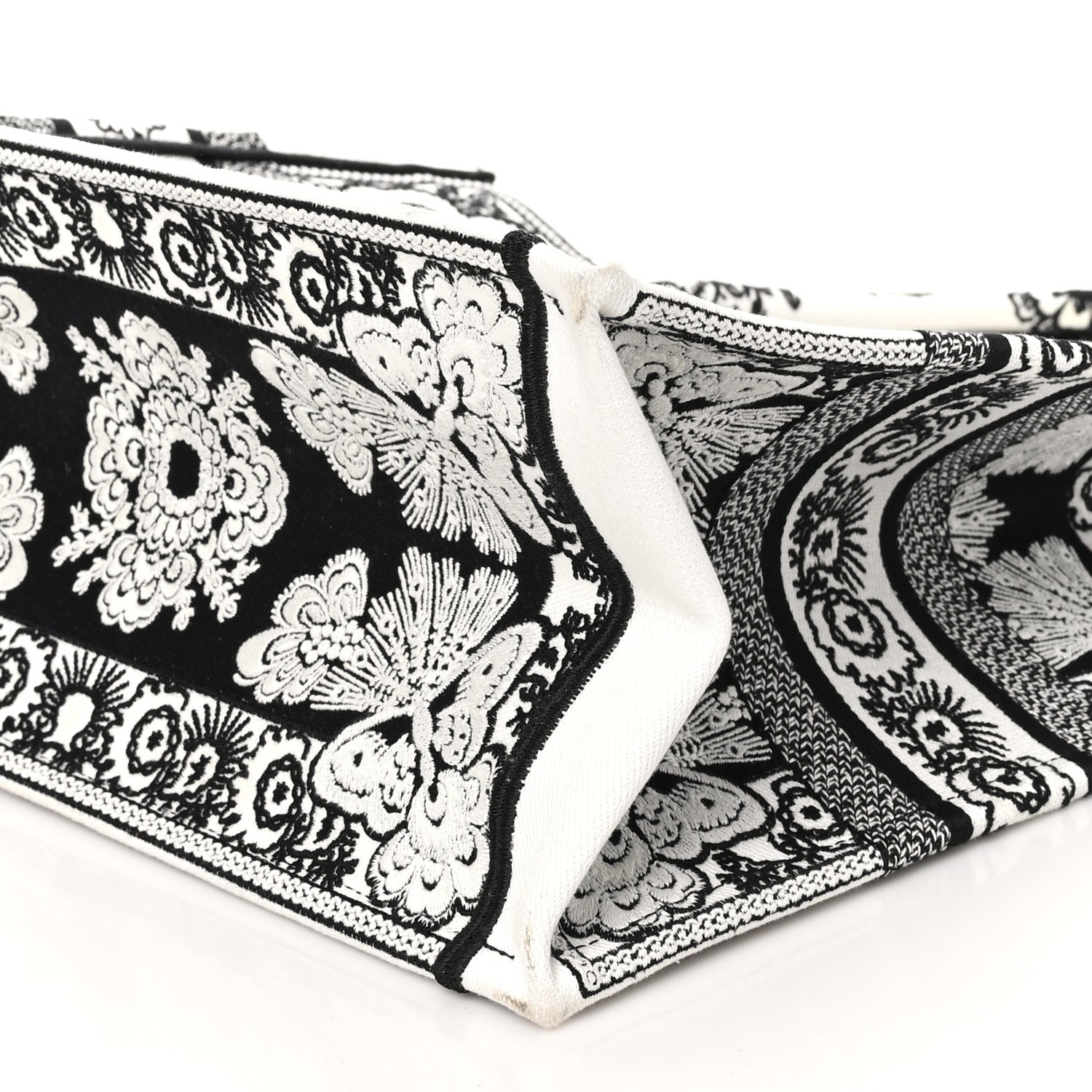 Christian Dior Canvas Butterfly Bandana Embroidered Medium Book Tote Black White 10 of 10