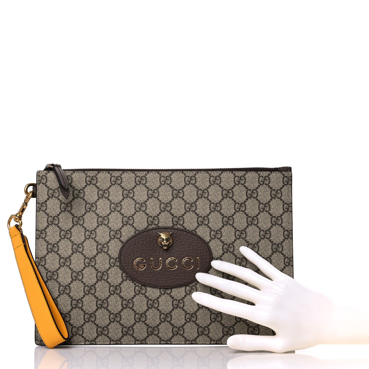 Gucci GG Supreme Monogram Neo Vintage Zip Wristlet Pouch Beige New Acero Crop 3 of 11