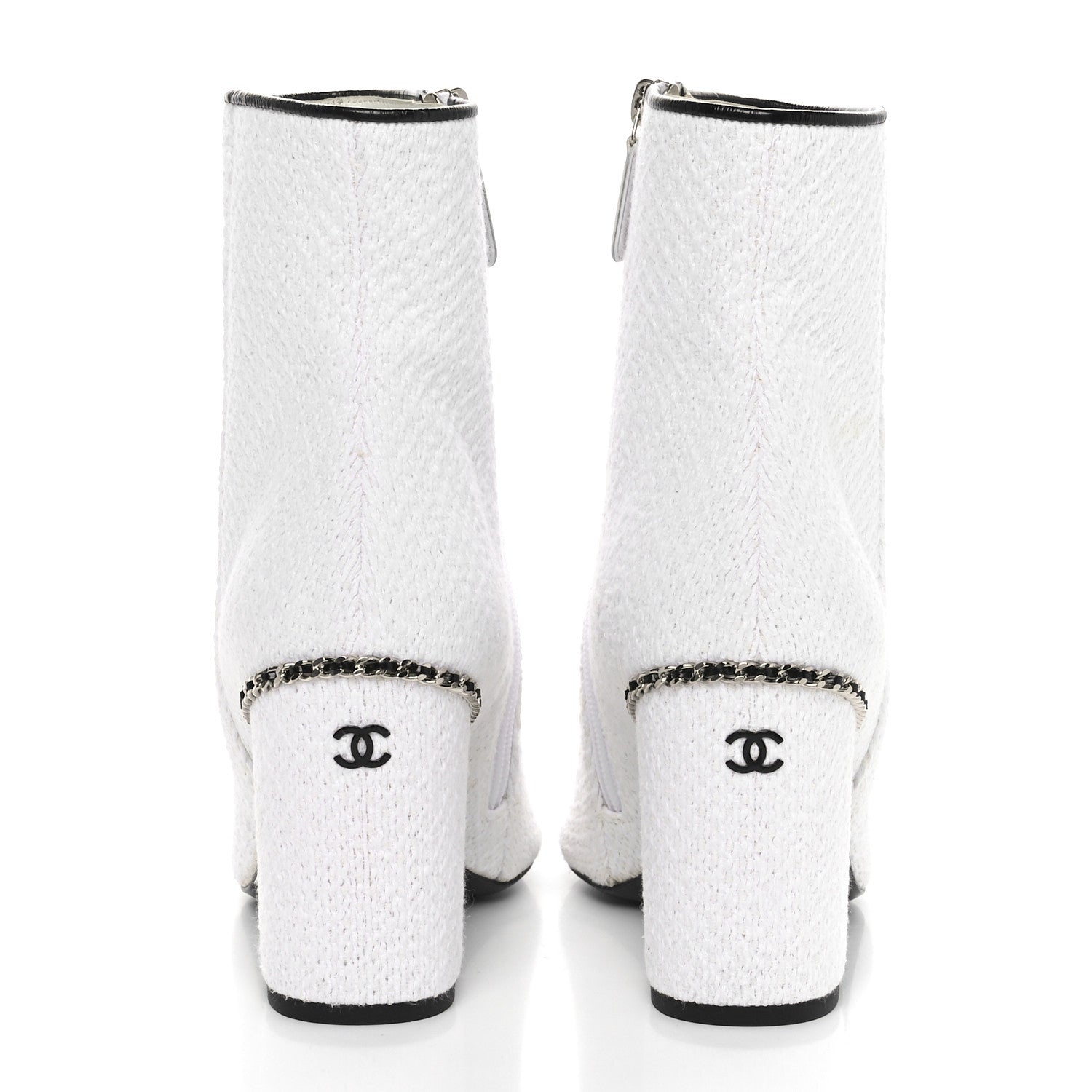 Chanel Tweed Cap Toe CC Ankle Boots 39.5 White Black 5 of 9