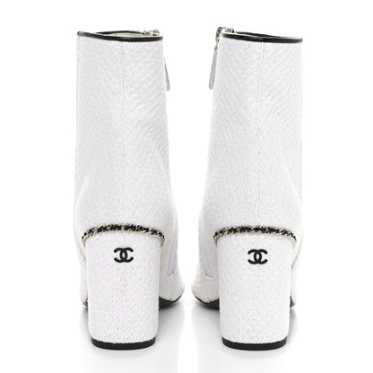 Chanel Tweed Cap Toe CC Ankle Boots 39.5 White Black 5 of 9