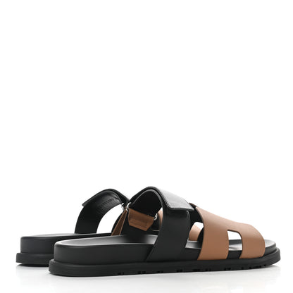 Hermes Calfskin Mens Chypre Sandals 42 Naturel Safari Black 4 of 11