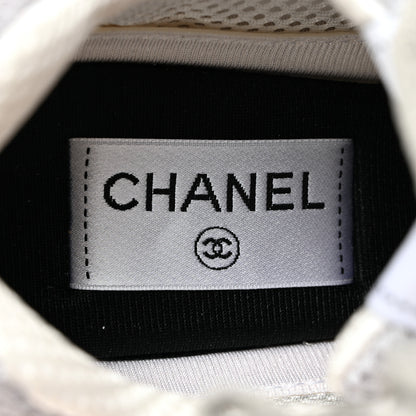 Chanel Fabric Laminated Calfskin Stretch CC Sneakers 39 White Silver 6 of 9