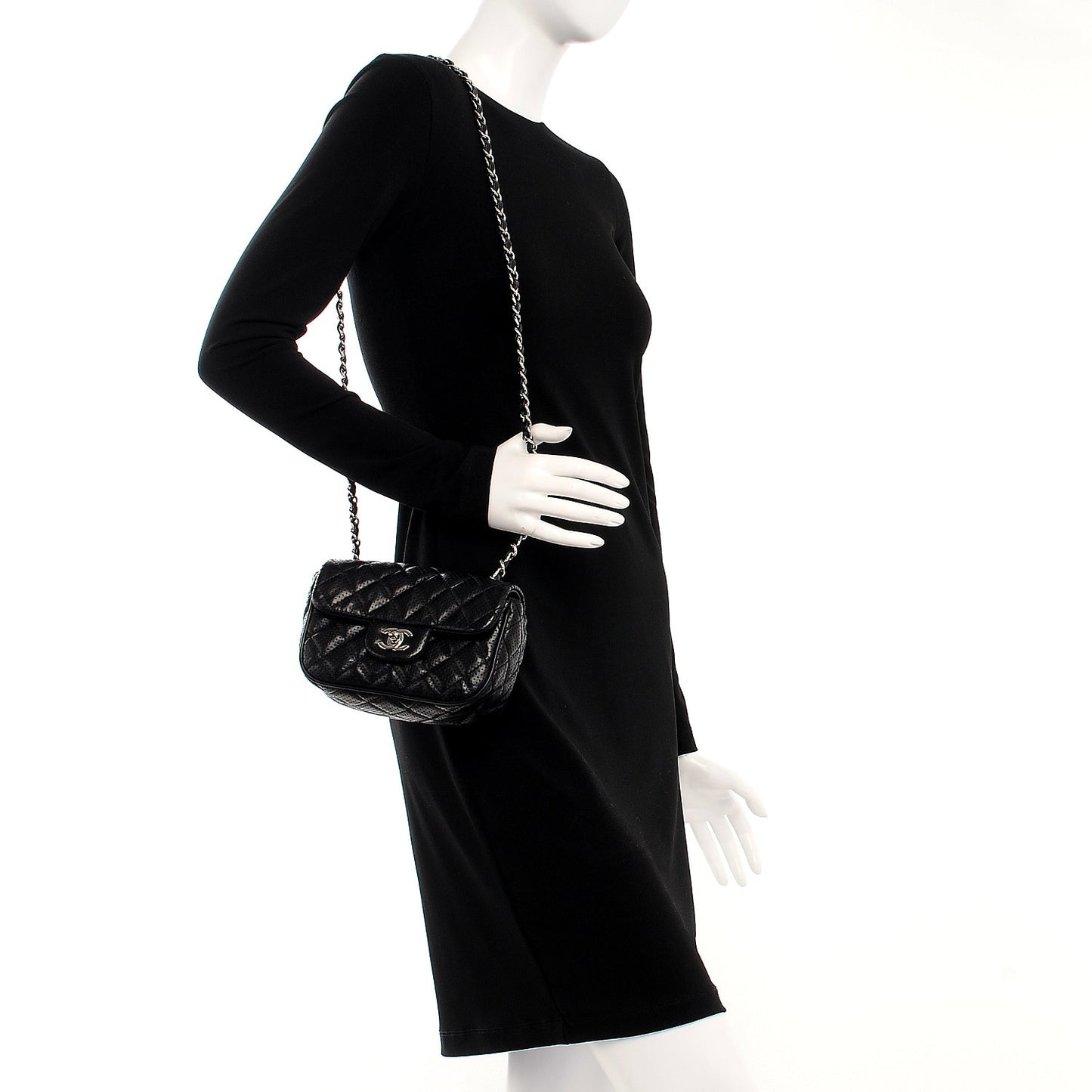 Lambskin Perforated Mini Rectangular Flap Black