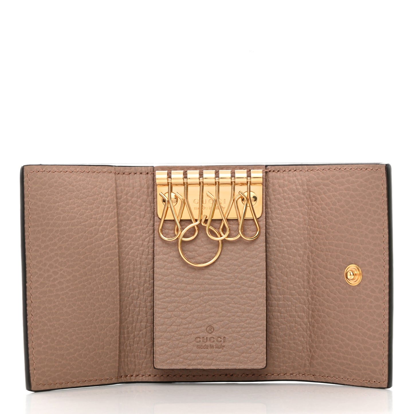 Dollar Calfskin GG Supreme Monogram GG Marmont 6 Key Holder Case Porcelain Rose Beige Ebony