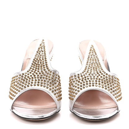 Gucci Metallic Calfskin Crystal Studded Fedra Mule Sandals 36.5 Silver 2 of 8