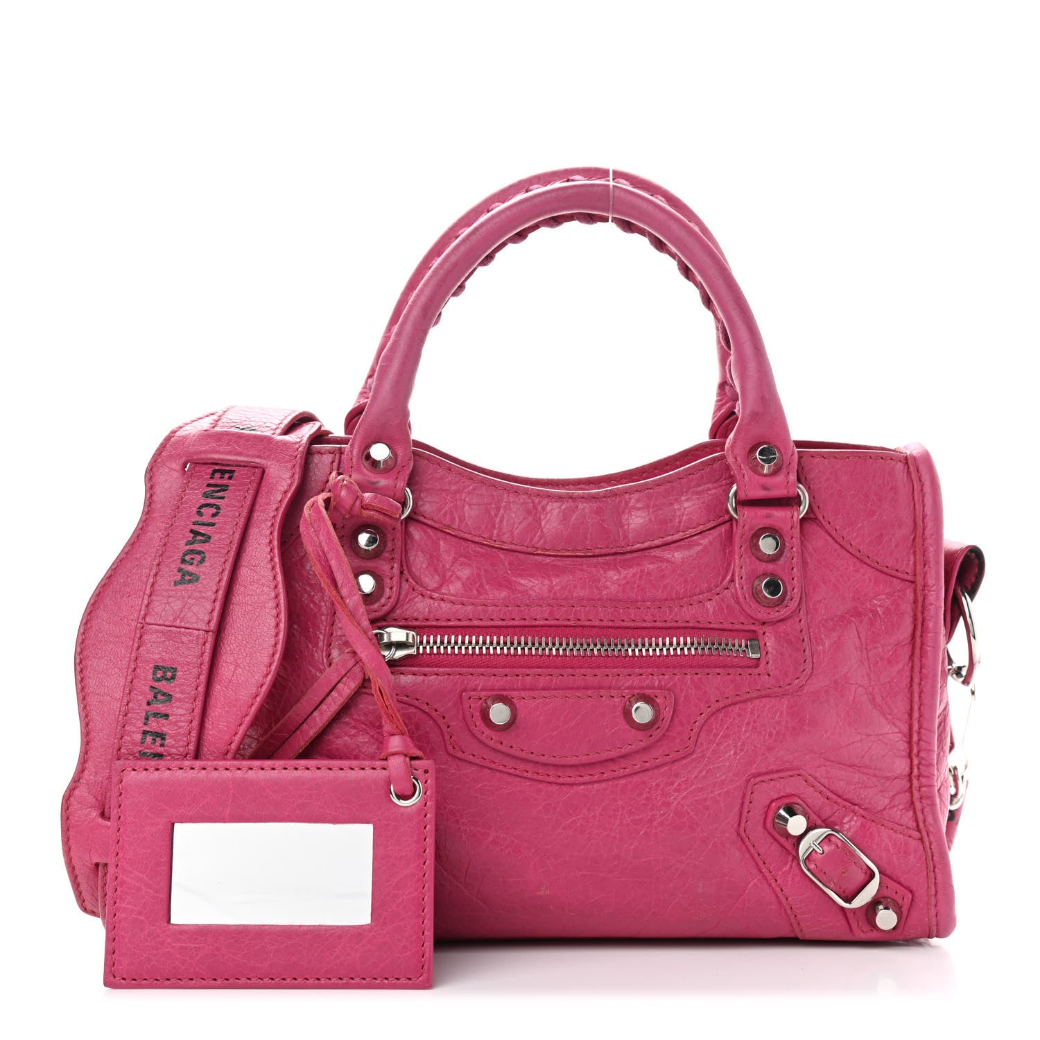 Balenciaga Agneau Classic Silver Hardware Mini City Logo Strap Rose Indien Black 1 of 10