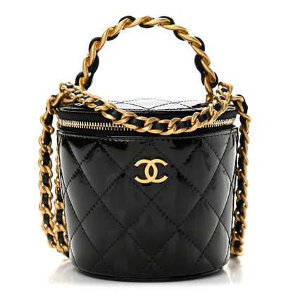 Chanel Patent Quilted Afternoon Tea Top Handle Vanity Case With Chain Black 1 of 12