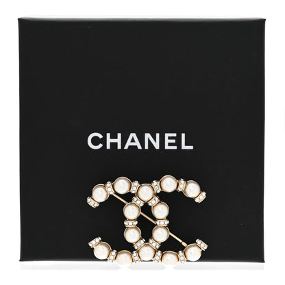 Chanel Pearl Crystal Nefertiti CC Brooch Gold 6 of 6