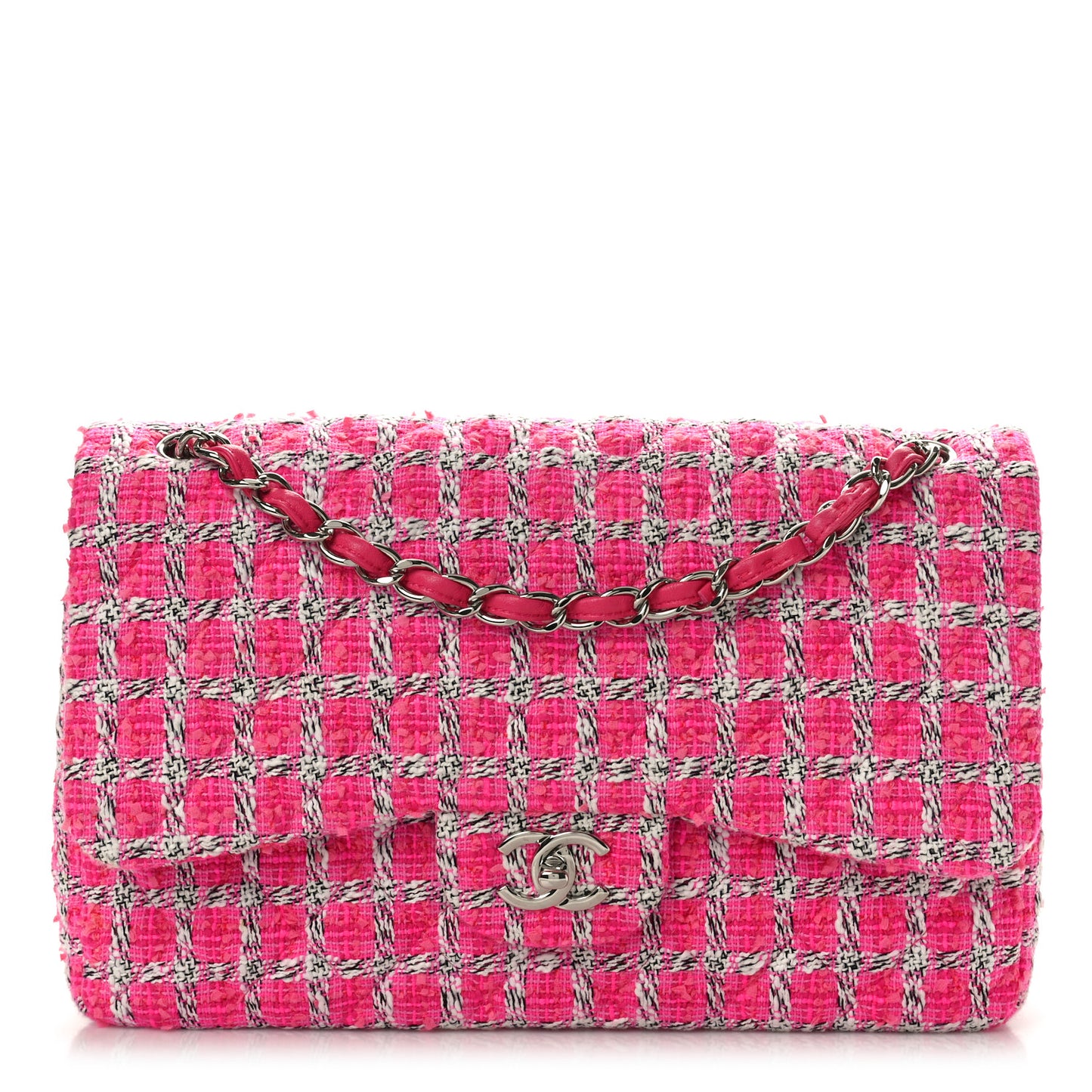 Tweed Quilted Jumbo Double Flap Hot Pink