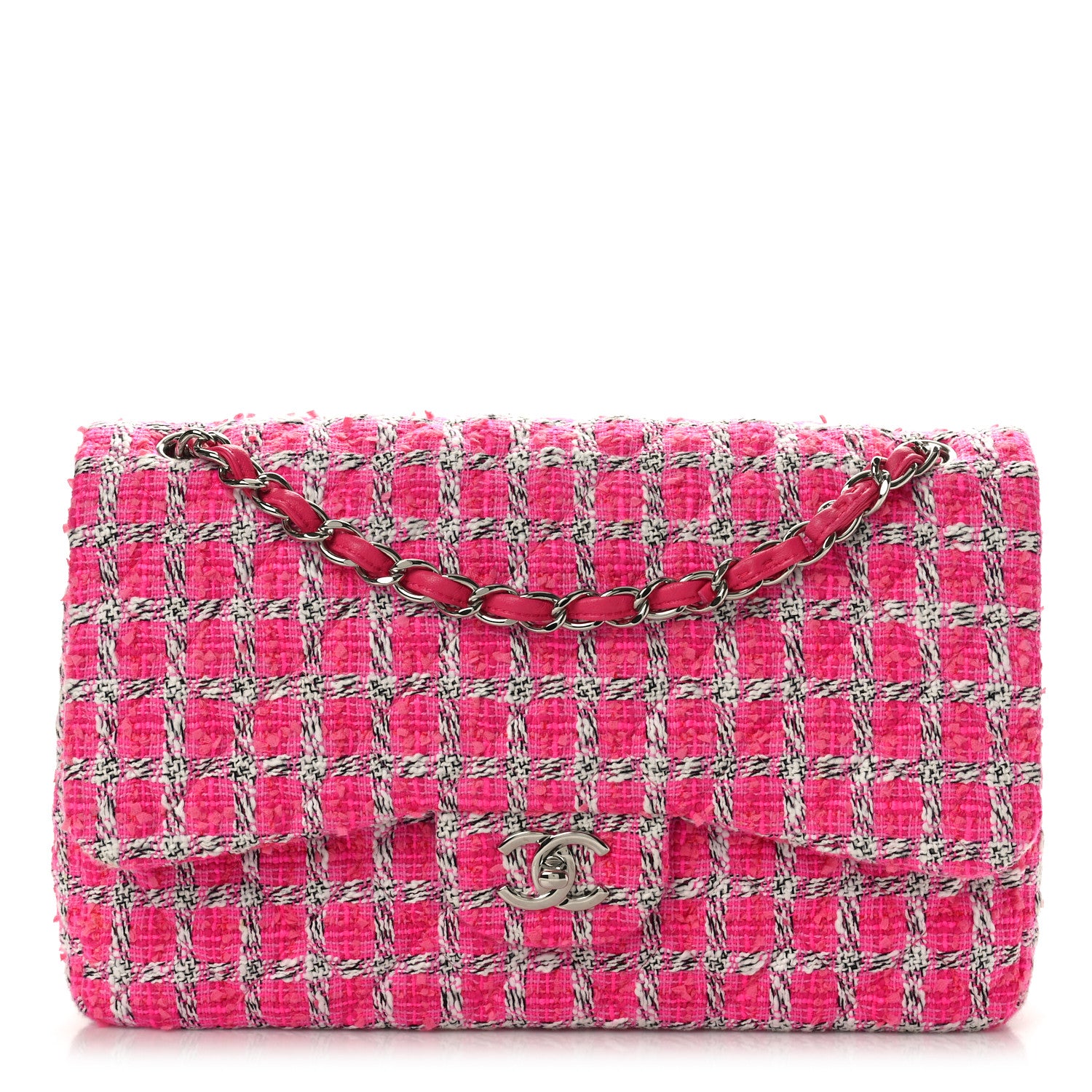 Chanel Tweed Quilted Jumbo Double Flap Hot Pink 1 of 10