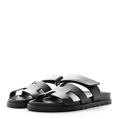 Hermes Calfskin Womens Chypre Sandals 37 Black 3 of 9