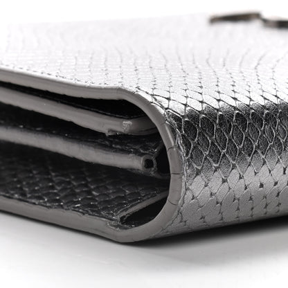 Saint Laurent Metallic Calfskin Python Embossed Monogram Chain Wallet Silver 11 of 17
