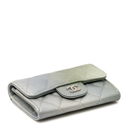 Chanel Metallic Goatskin Quilted Ombre Flap Card Holder Wallet Grey Green 3 of 8