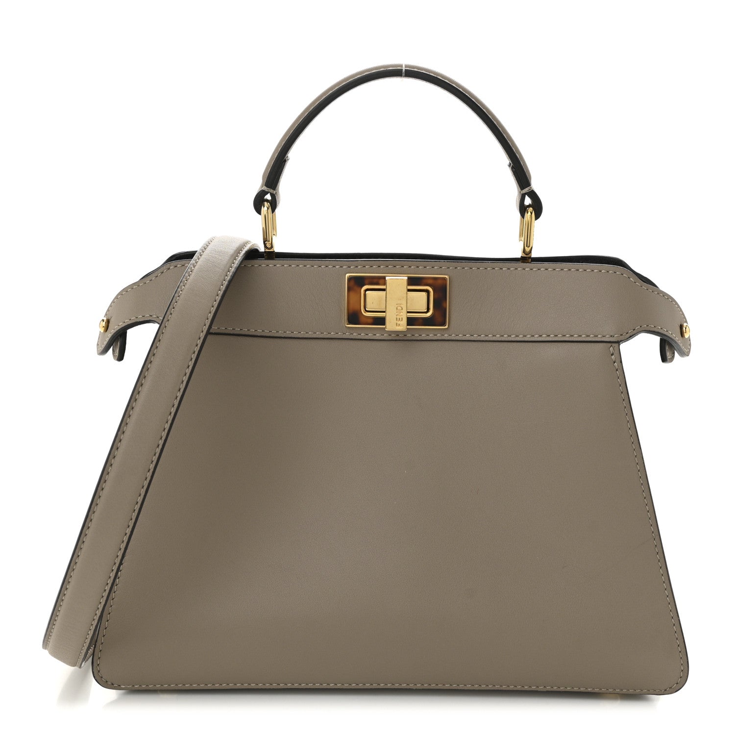 Fendi Vitello Seta Shiny Nappa Plexiglass Bi-Color Small Peekaboo I SEE U Satchel Tartaruga Black 1 of 11