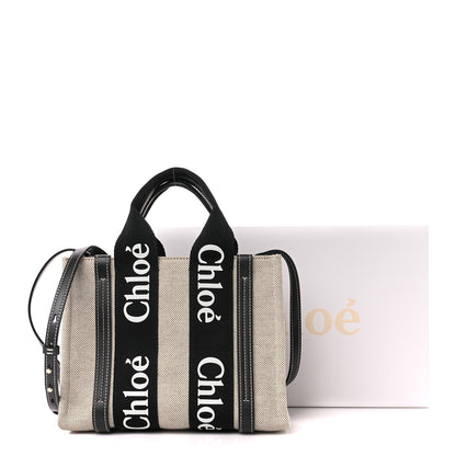 Chloe Cotton Calfskin Small Woody Ribbon Tote With Strap Black Blue 12 of 12