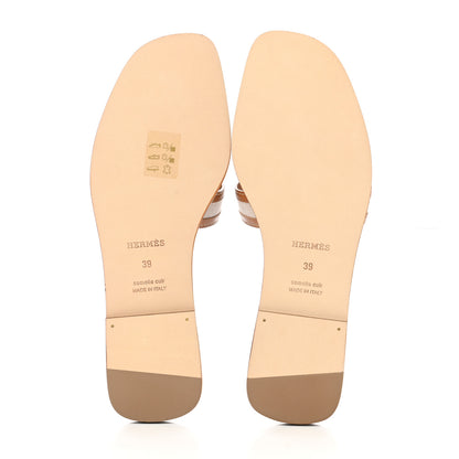 Hermes Calfskin Canvas Oran Sandals 39 Noisette Beige Dore 5 of 9