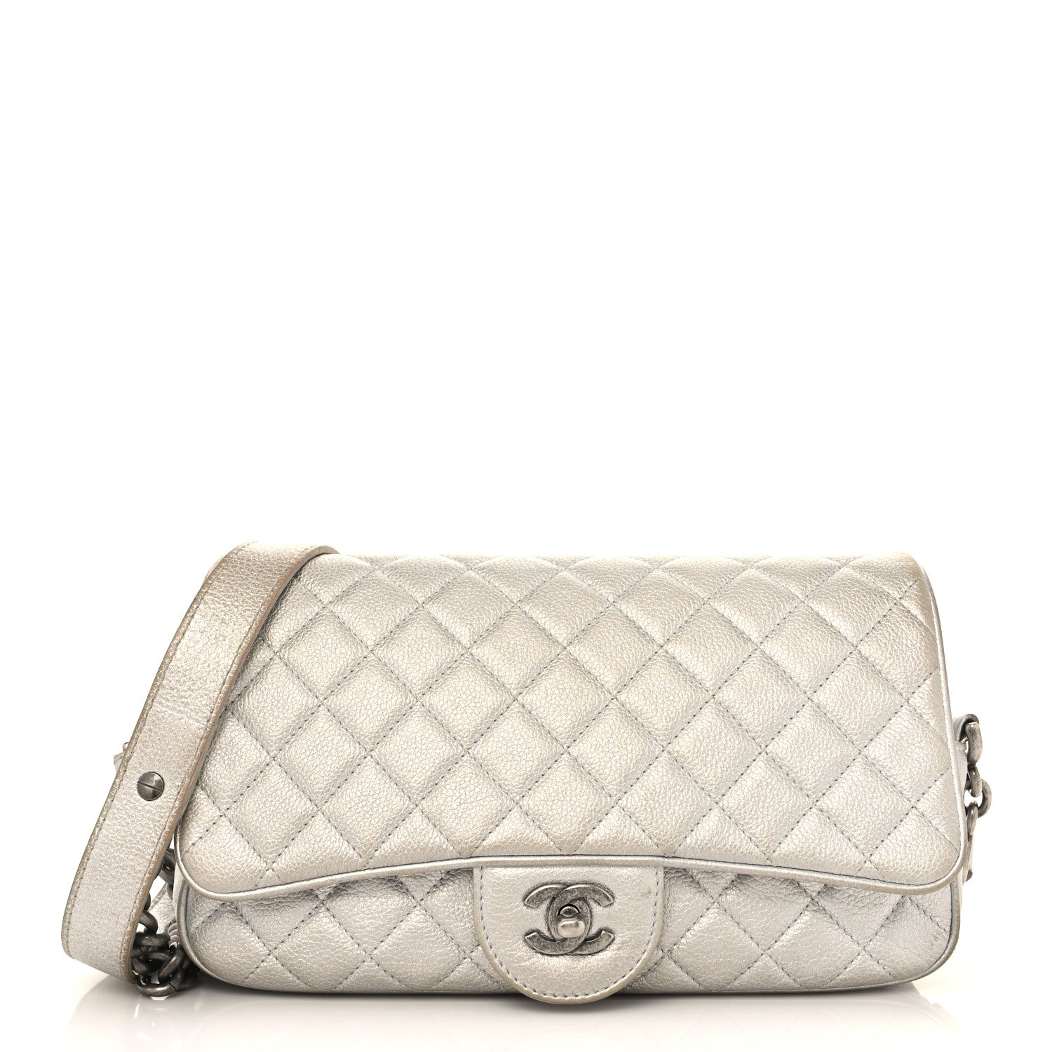 Chanel Metallic Grained Calfskin Quilted Small Casual Rock Flap Silver 1 of 19