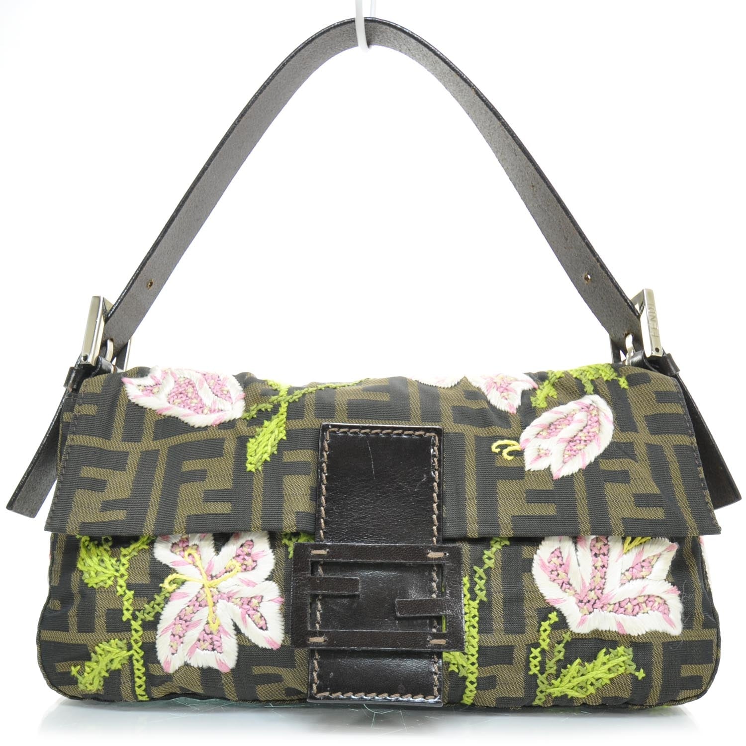 Fendi Zucca Floral Embroidered Baguette Tobacco 1 of 10