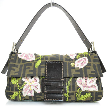 Fendi Zucca Floral Embroidered Baguette Tobacco 1 of 10