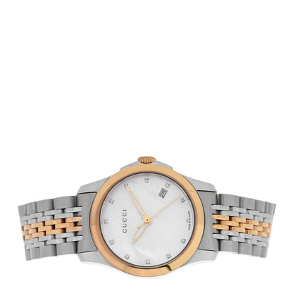 Gucci Stainless Steel Diamond Mother of Pearl 27mm G-Timeless Two Tone Quartz Watch 2 of 5