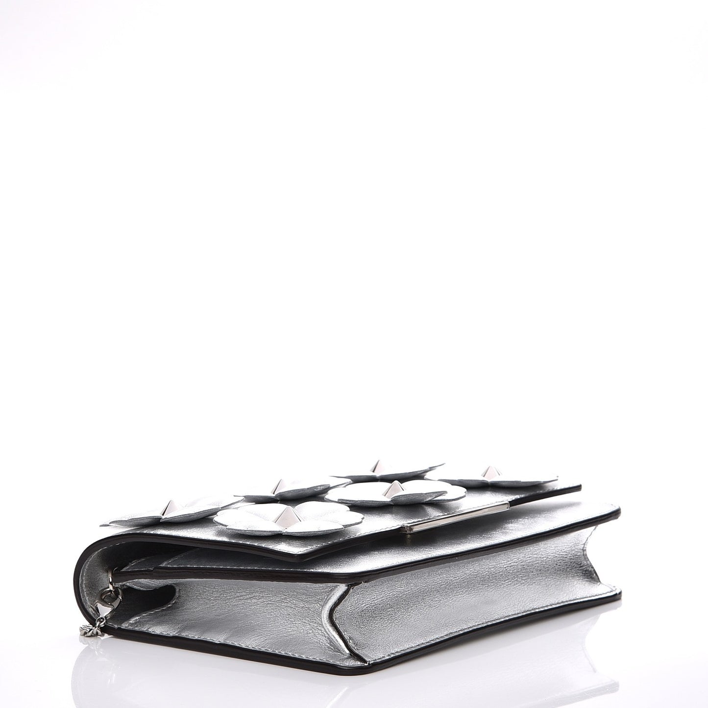 Vitello Catalan Mirror Flowerland Tube Wallet On Chain Argento