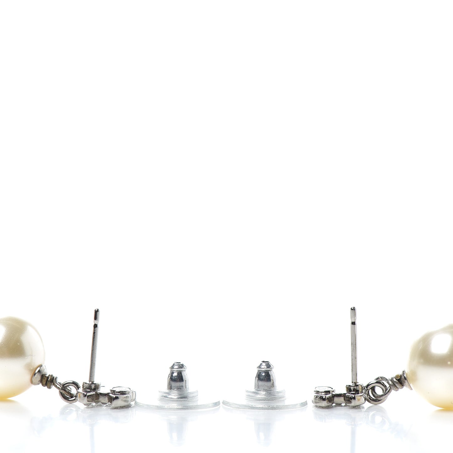 Crystal Pearl CC Drop Earrings Silver