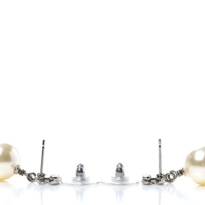Chanel Crystal Pearl CC Drop Earrings Silver 3 of 4