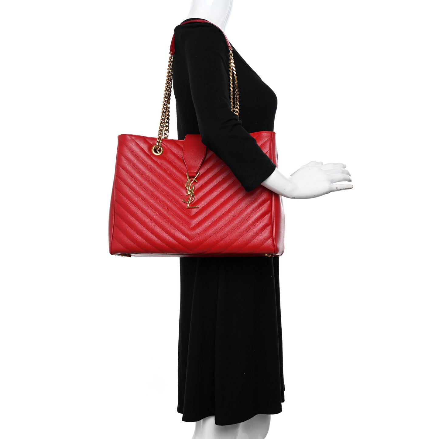 Grain De Poudre Matelasse Chevron Monogram Shopping Bag Red