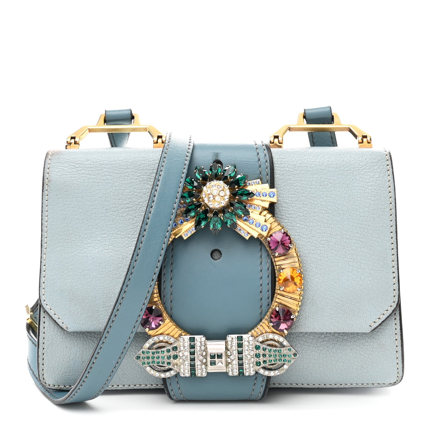 Miu Miu Goatskin Madras Soft Calf Crystal Embellished Shoulder Bag Astrale 1 of 13