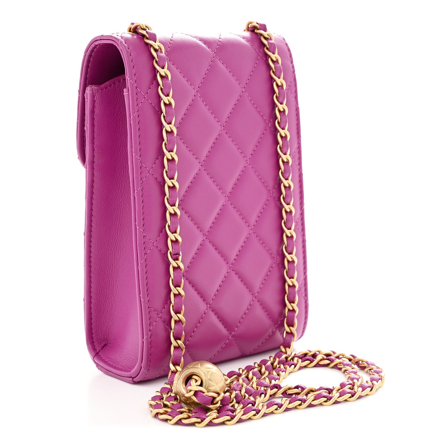 Chanel Lambskin Quilted Pearl Crush Phone Holder With Chain Purple 3 of 11