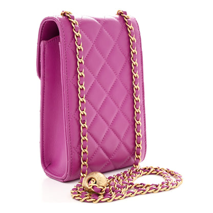 Chanel Lambskin Quilted Pearl Crush Phone Holder With Chain Purple 3 of 11