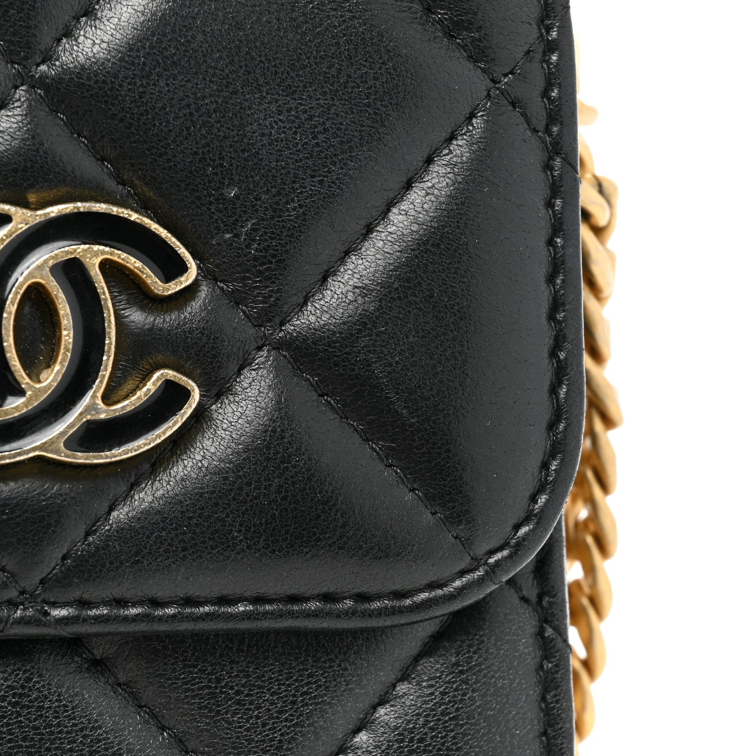 Chanel Lambskin Enamel Quilted Chain Phone Holder Black 11 of 13