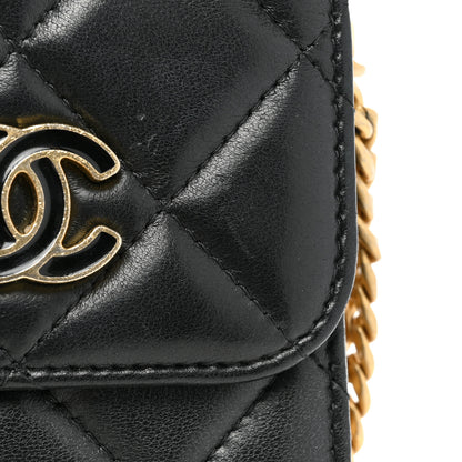 Chanel Lambskin Enamel Quilted Chain Phone Holder Black 11 of 13