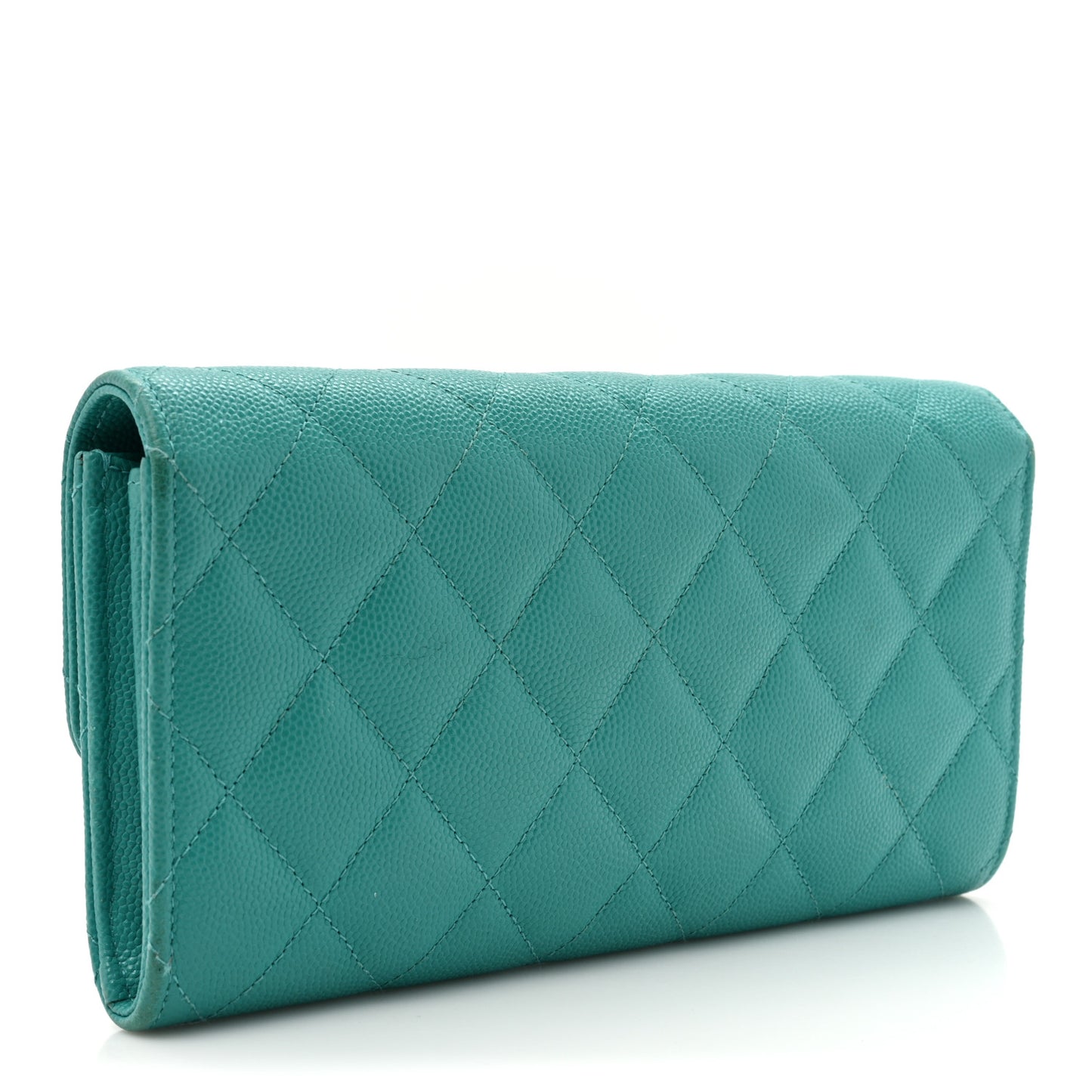 Caviar Quilted Large Gusset Flap Wallet Turquoise